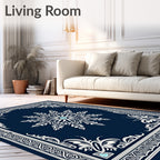Deep Blue White Snowflake Medallion Rug