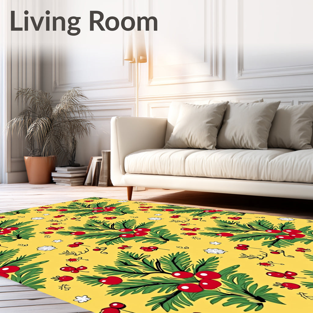 Golden Yellow Berry Branch Repeating Rug