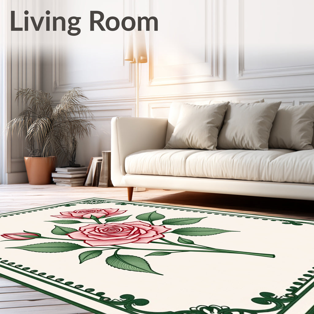 Rose Garden Floral Botanical Illustration Rug