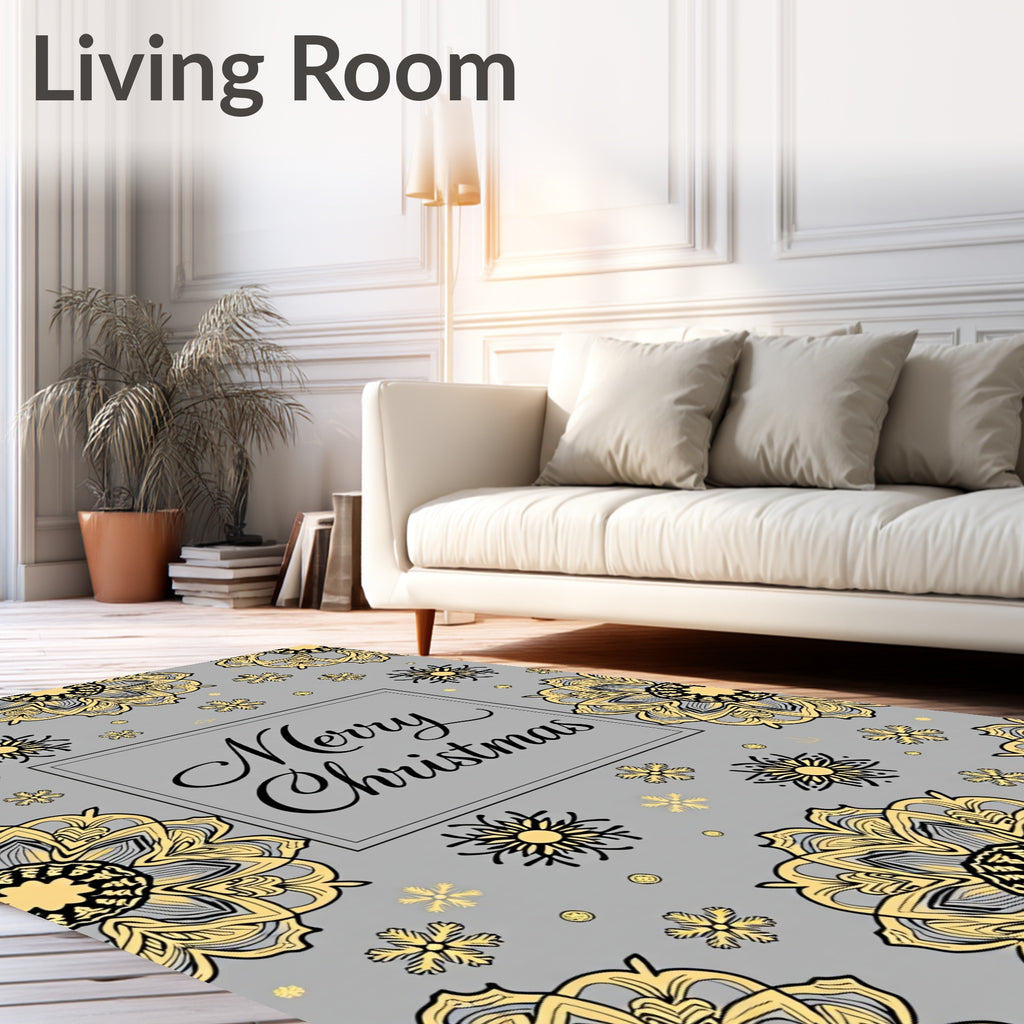 Winter Mandala Snowflakes Gold Gray Rug