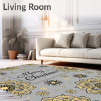 Winter Mandala Snowflakes Gold Gray Rug