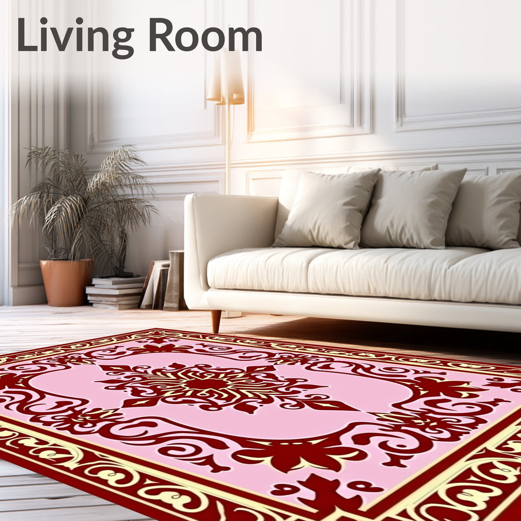 Crimson Floral Swirl Pink Medallion Rug