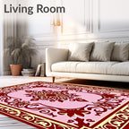 Crimson Floral Swirl Pink Medallion Rug