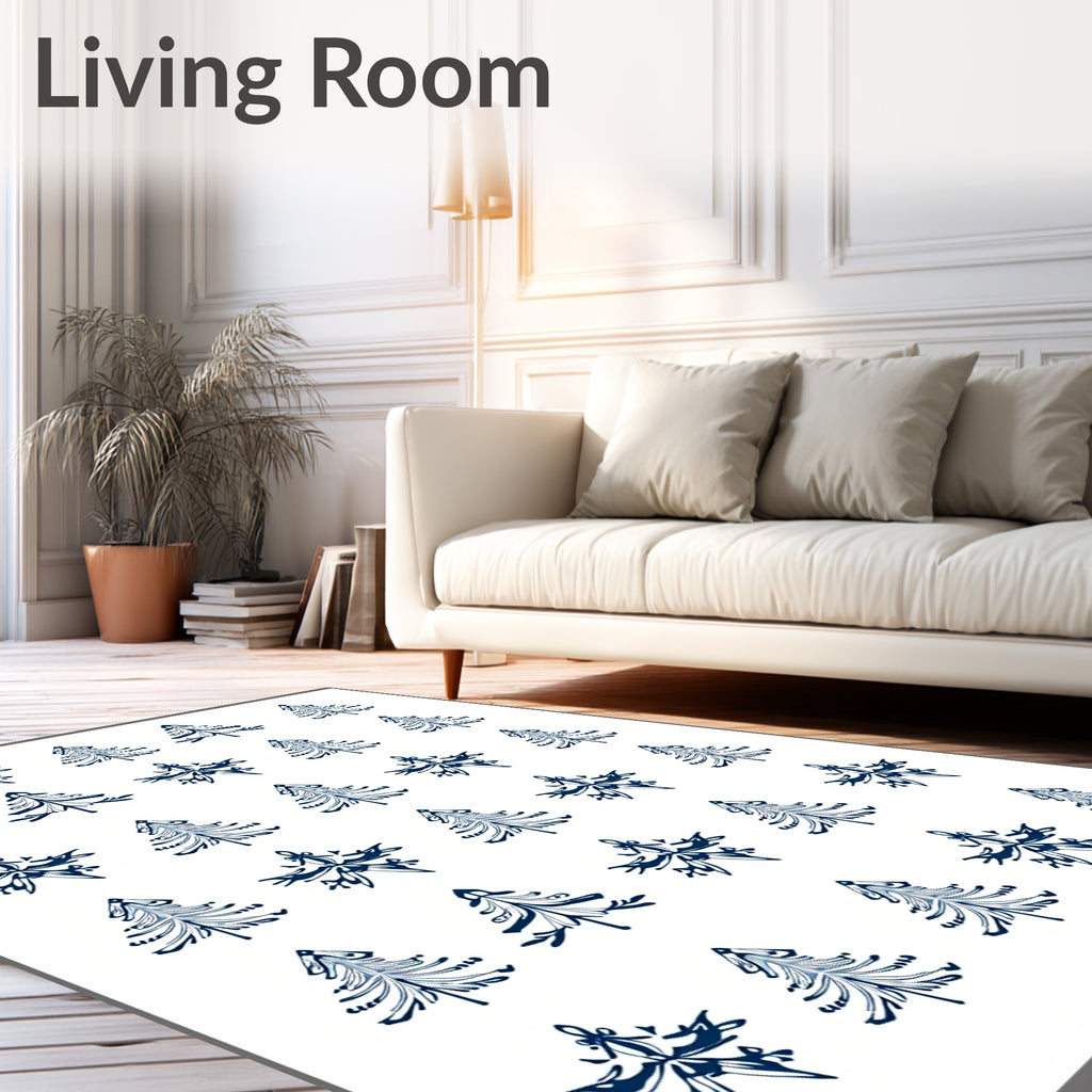 Navy Fir Tree Snowflake Collage Rug