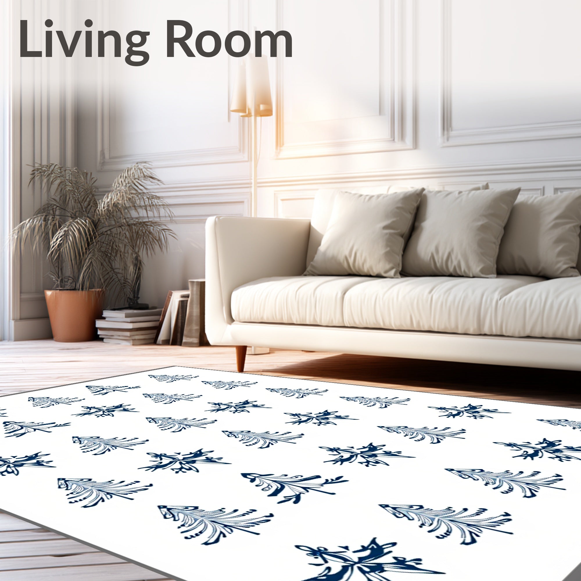 Navy Fir Tree Snowflake Collage Rug