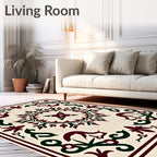 Deep Burgundy Emerald Scroll Medallion Rug