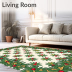 Festive Green Christmas Holly Border Rug