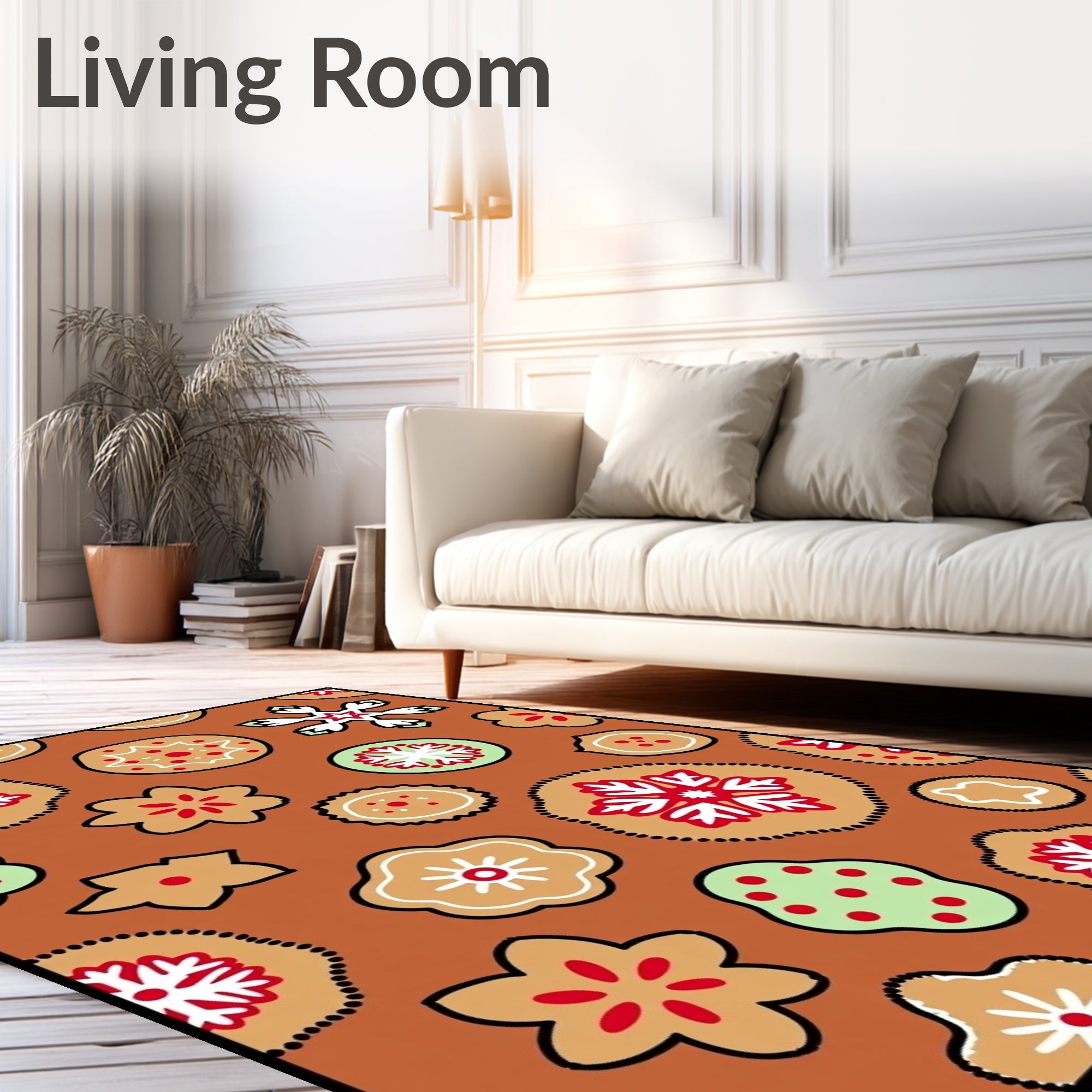 Warm Brown Festive Round Floral Rug
