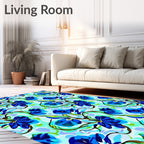 Vivid Blue Blooming Vine Swirls Rug