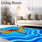 Vibrant Orange Dragonfly Blue Waves Rug