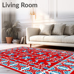 Bold Red Blue Snowflakes Geometric Rug
