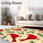 Red Cardinals Green Pine Branches Rug