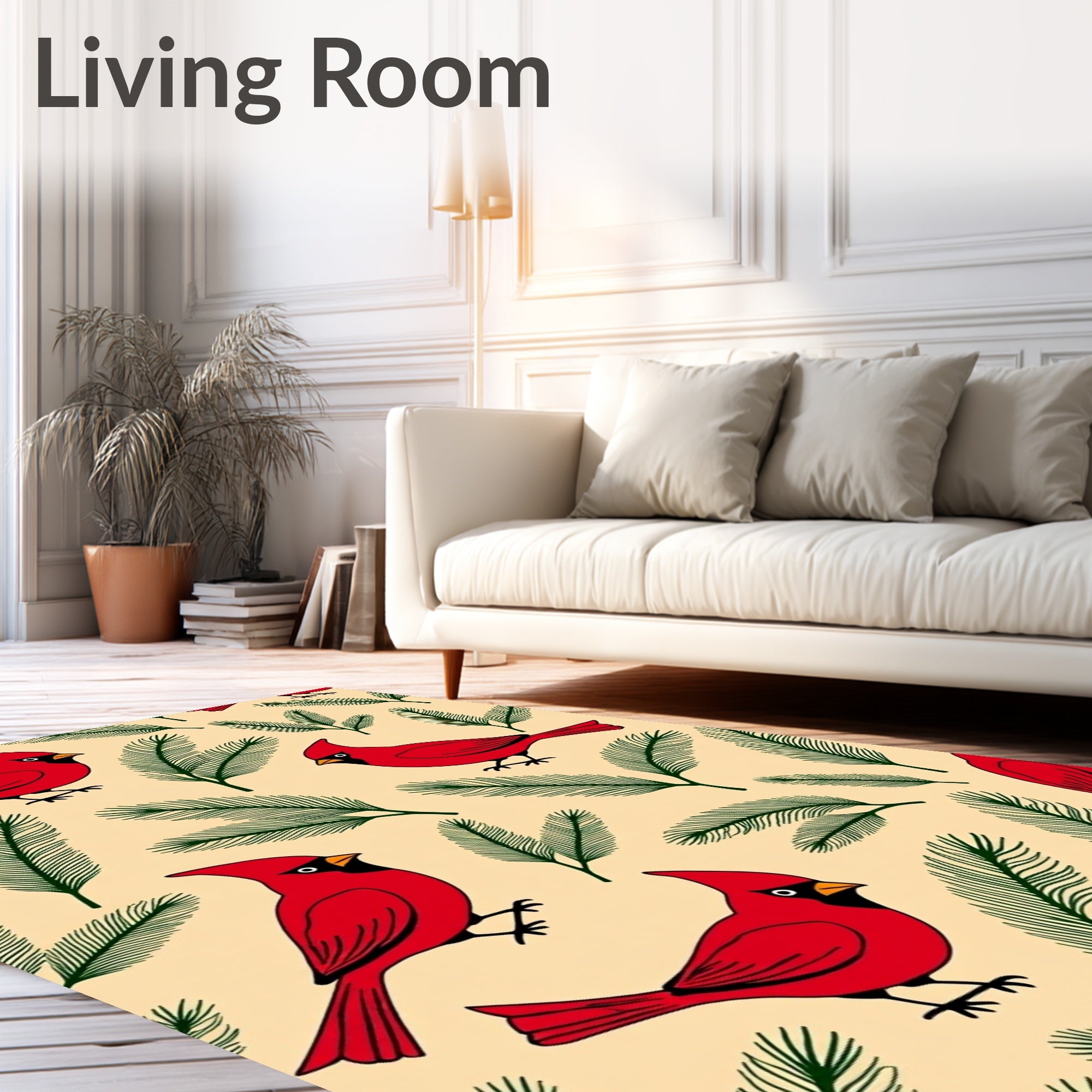 Red Cardinals Green Pine Branches Rug