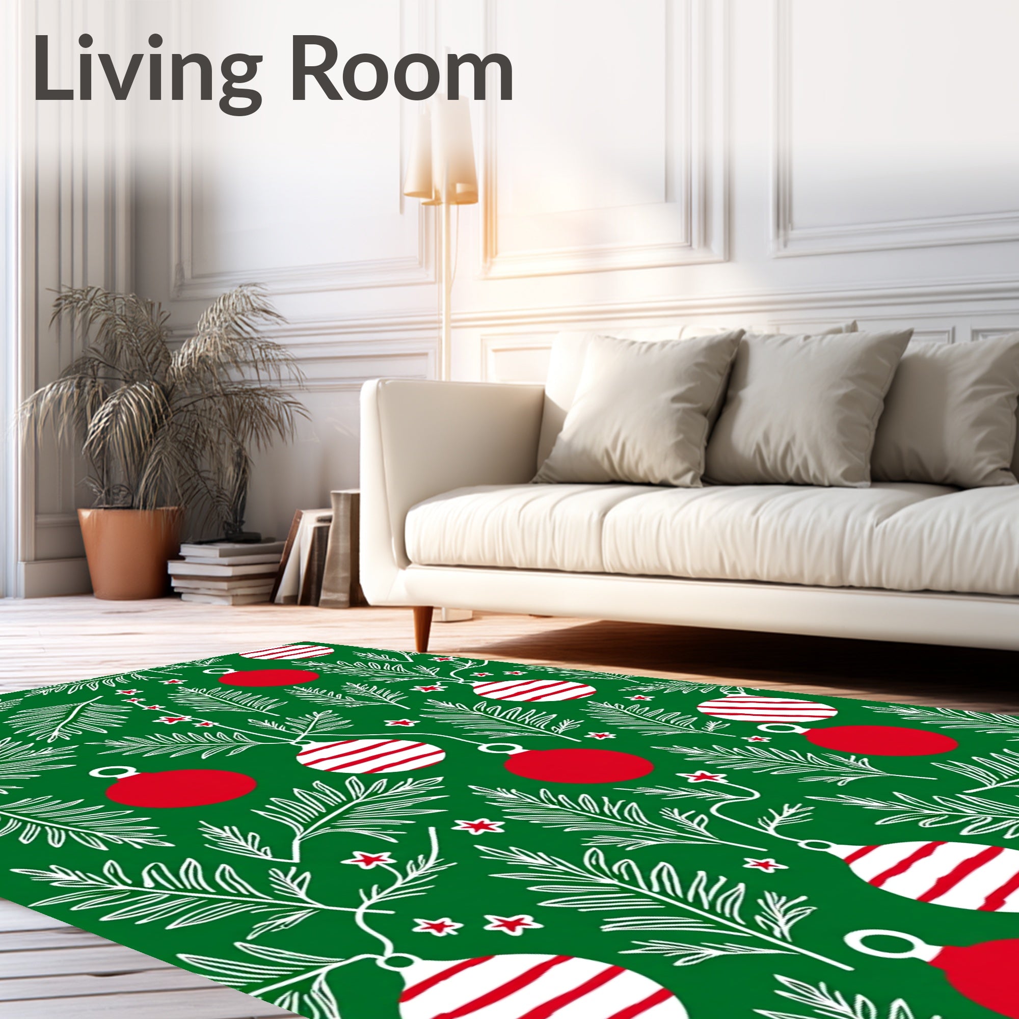 Christmas Ornaments Festive Pine Branch Rug