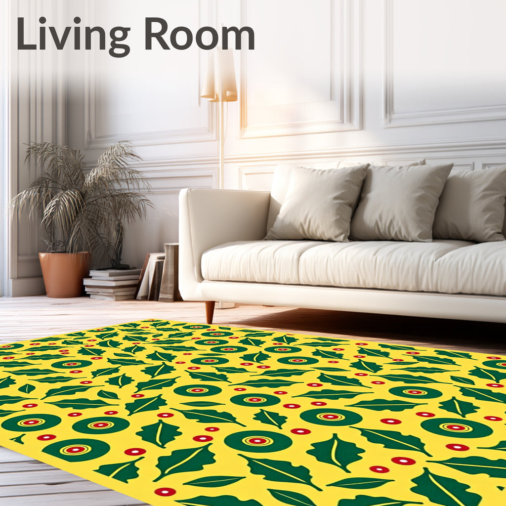 Green Leaf Red Dot Sunburst Rug