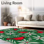 Vibrant Red Cardinal Green Floral Rug