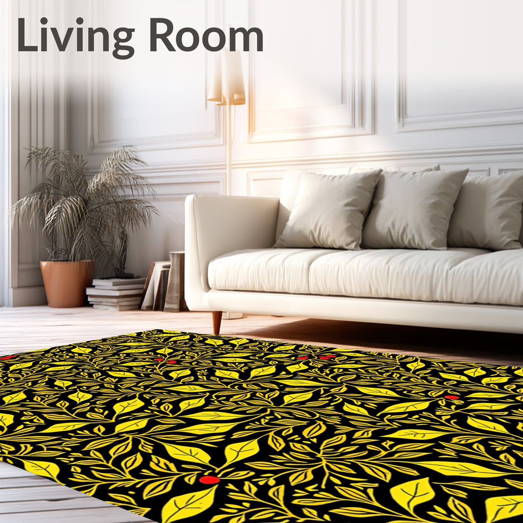 Golden Yellow Leaf Berry Vines Rug