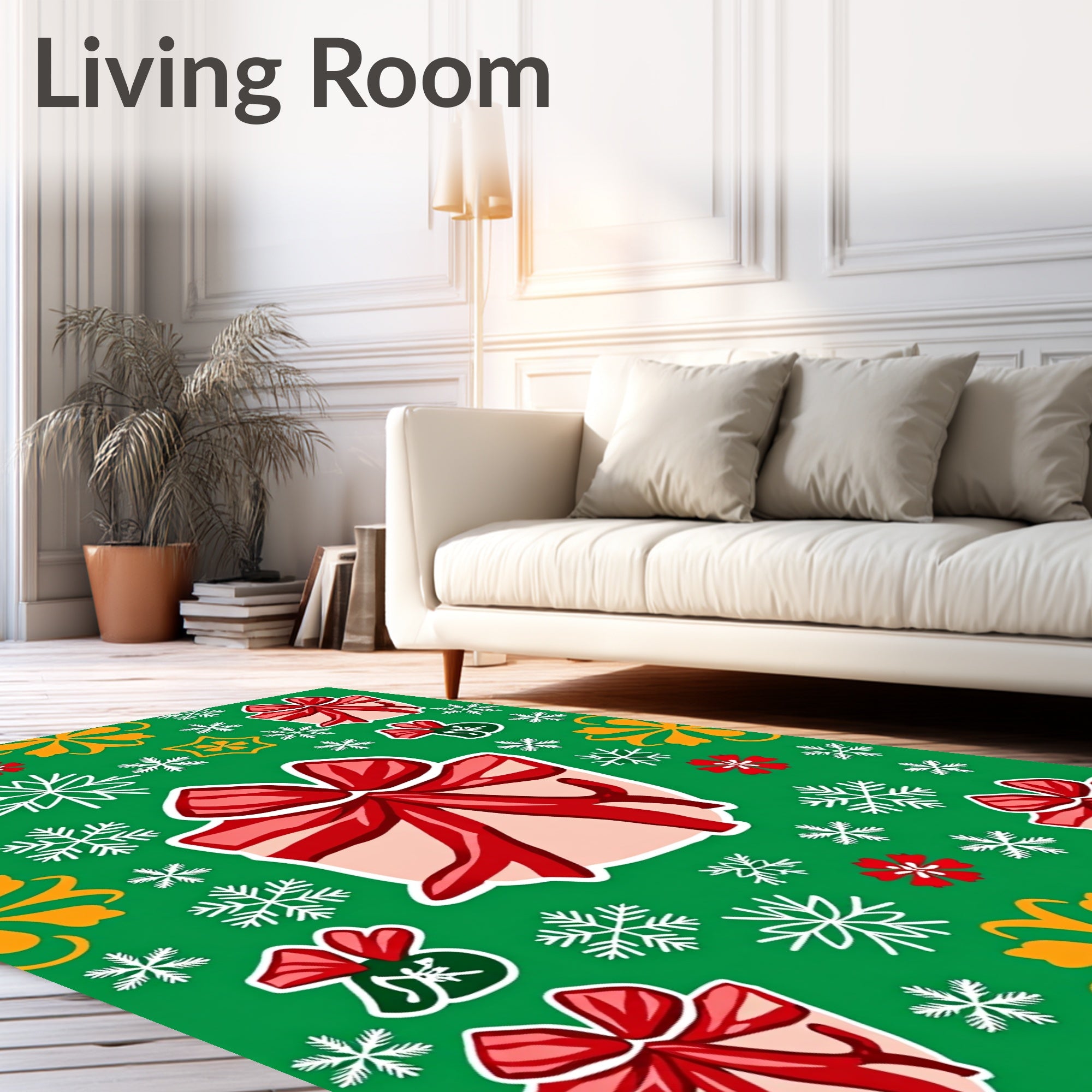 Red Gift Boxes White Snowflakes Yellow Blooms Rug