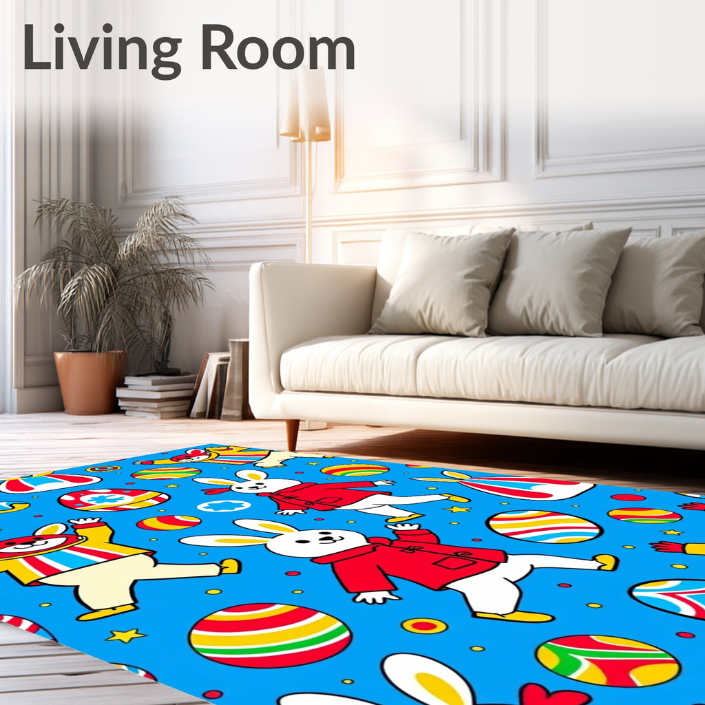 Joyful Blue Easter Bunny Eggs Rug