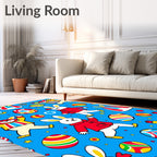 Joyful Blue Easter Bunny Eggs Rug