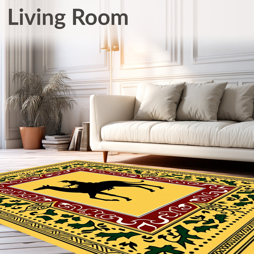 Golden Camel Rider Ornamental Border Rug