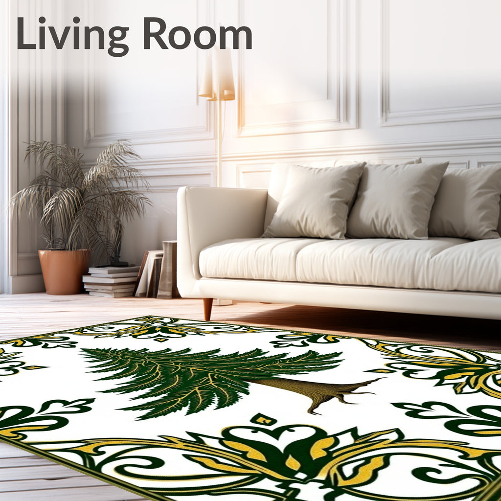 Green Evergreen Tree With Gold Border Rug
