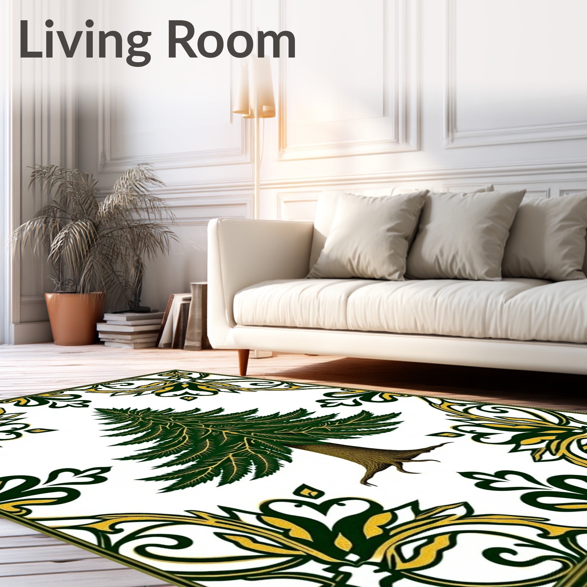 Green Evergreen Tree With Gold Border Rug