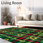 Green Red Gold Plaid Floral Rug