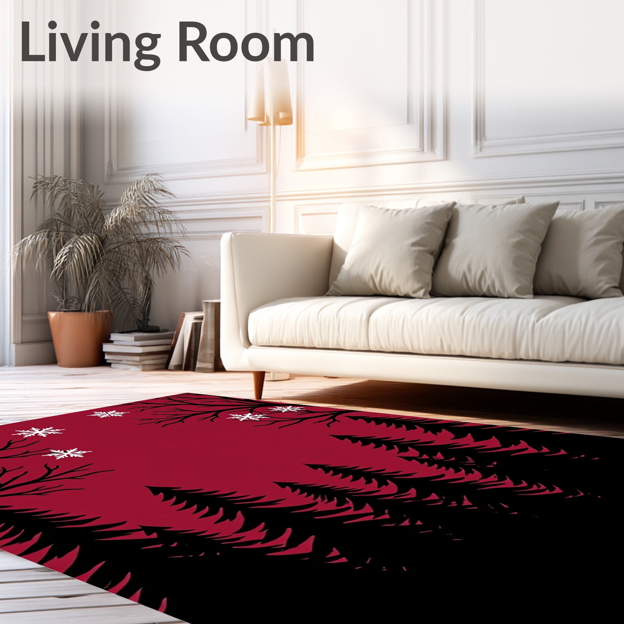 Crimson Bare Trees Snowfall Forest Rug