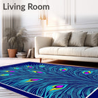 Vibrant Teal Peacock Feather Eyesight Rug