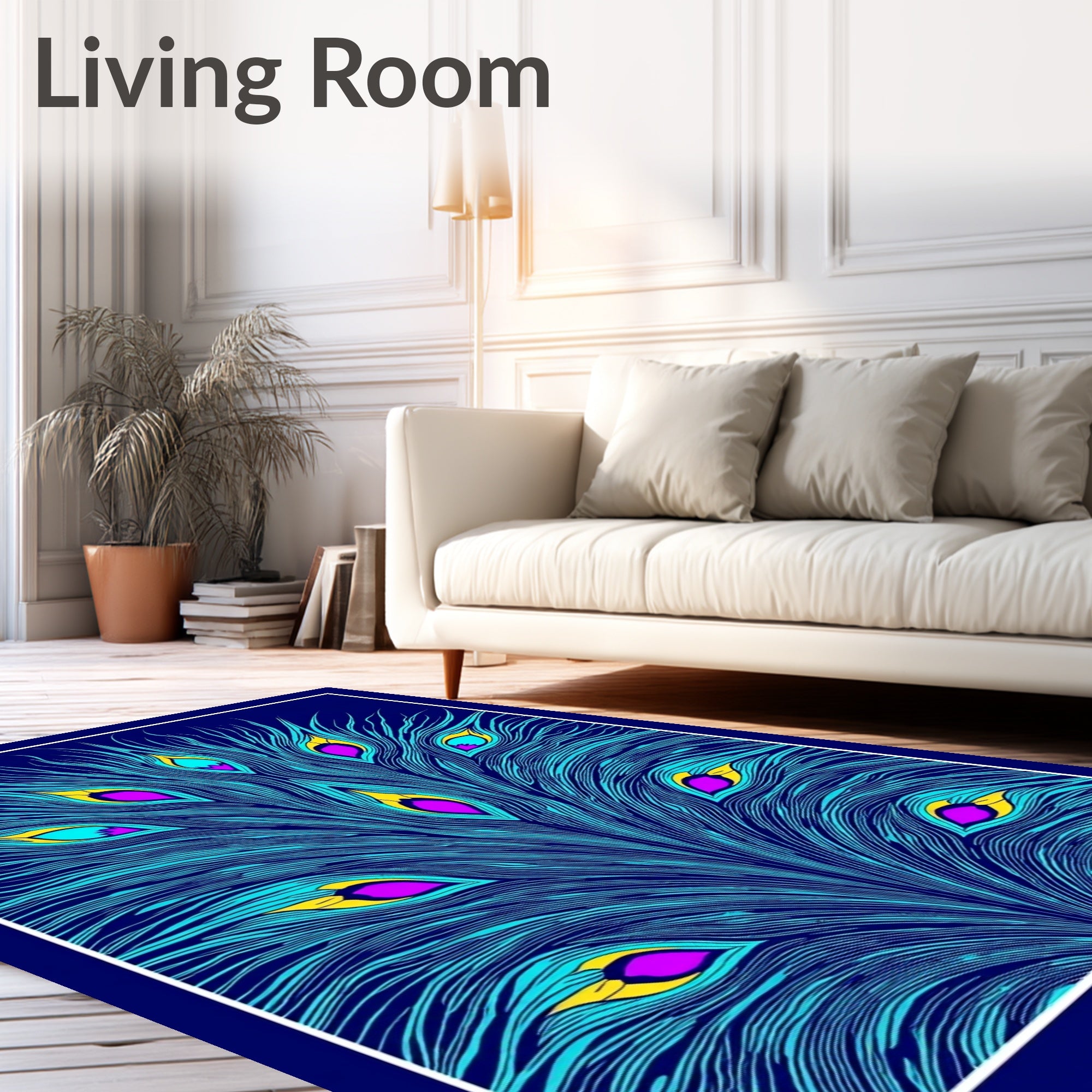 Vibrant Teal Peacock Feather Eyesight Rug