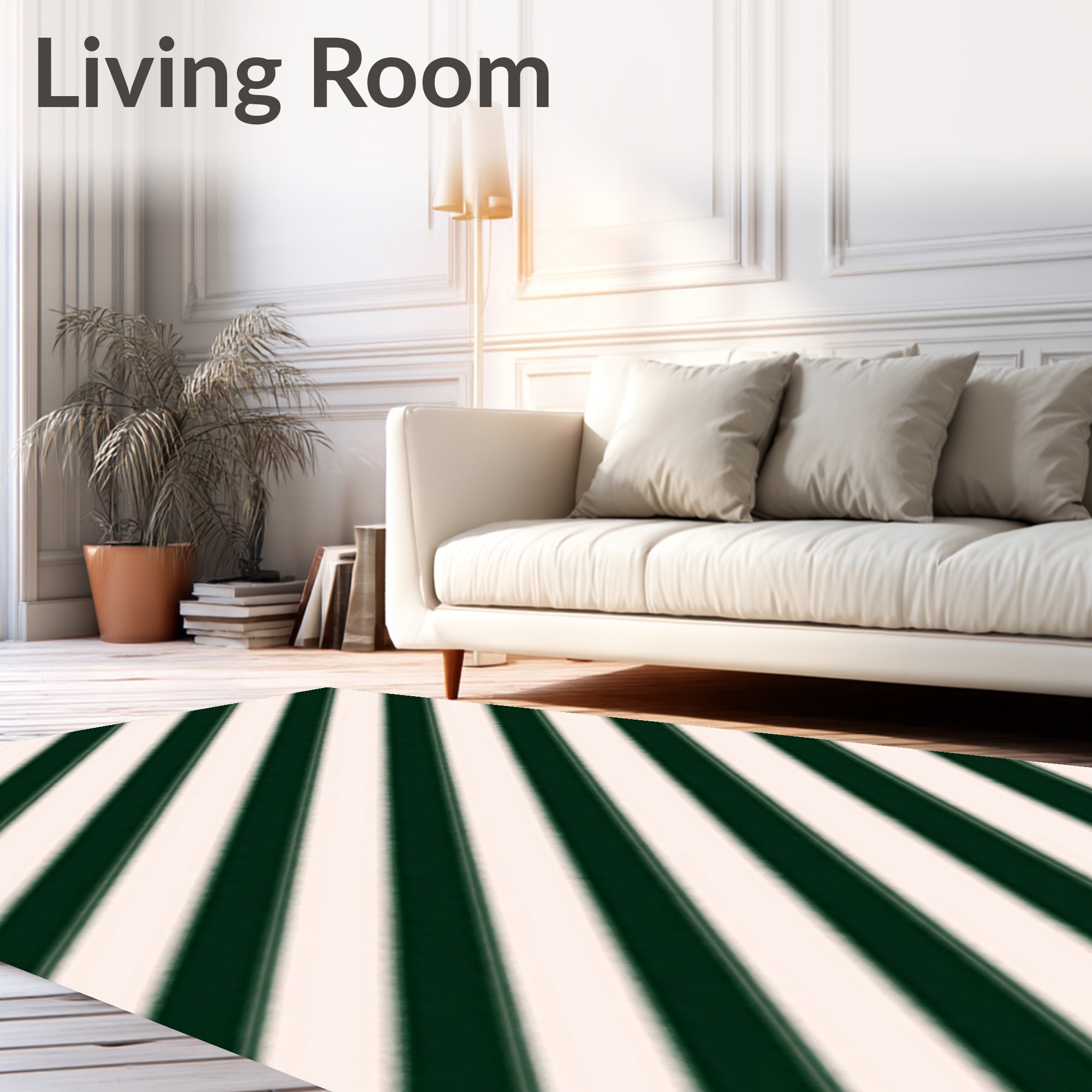 Emerald Cream Diagonal Stripe Rug