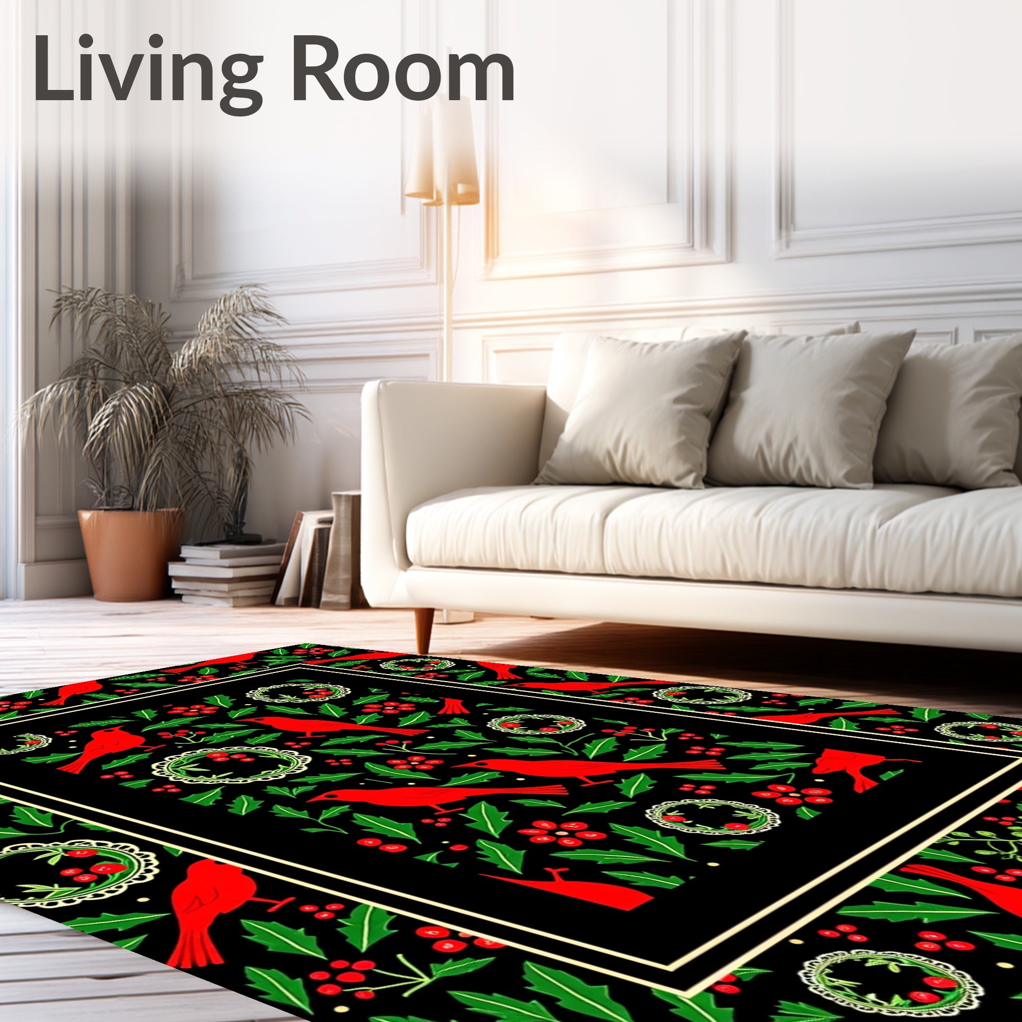 Red Cardinal Holly Berry Wreath Rug