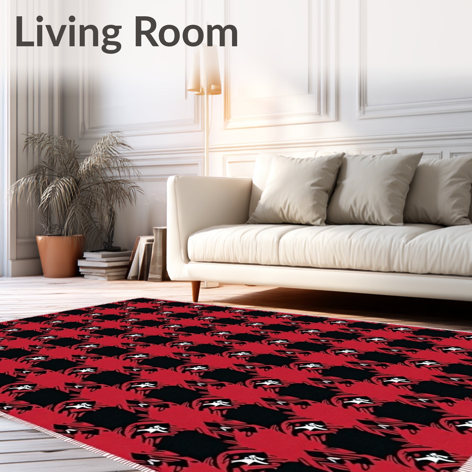 Rustic Red Black Houndstooth Squares Rug