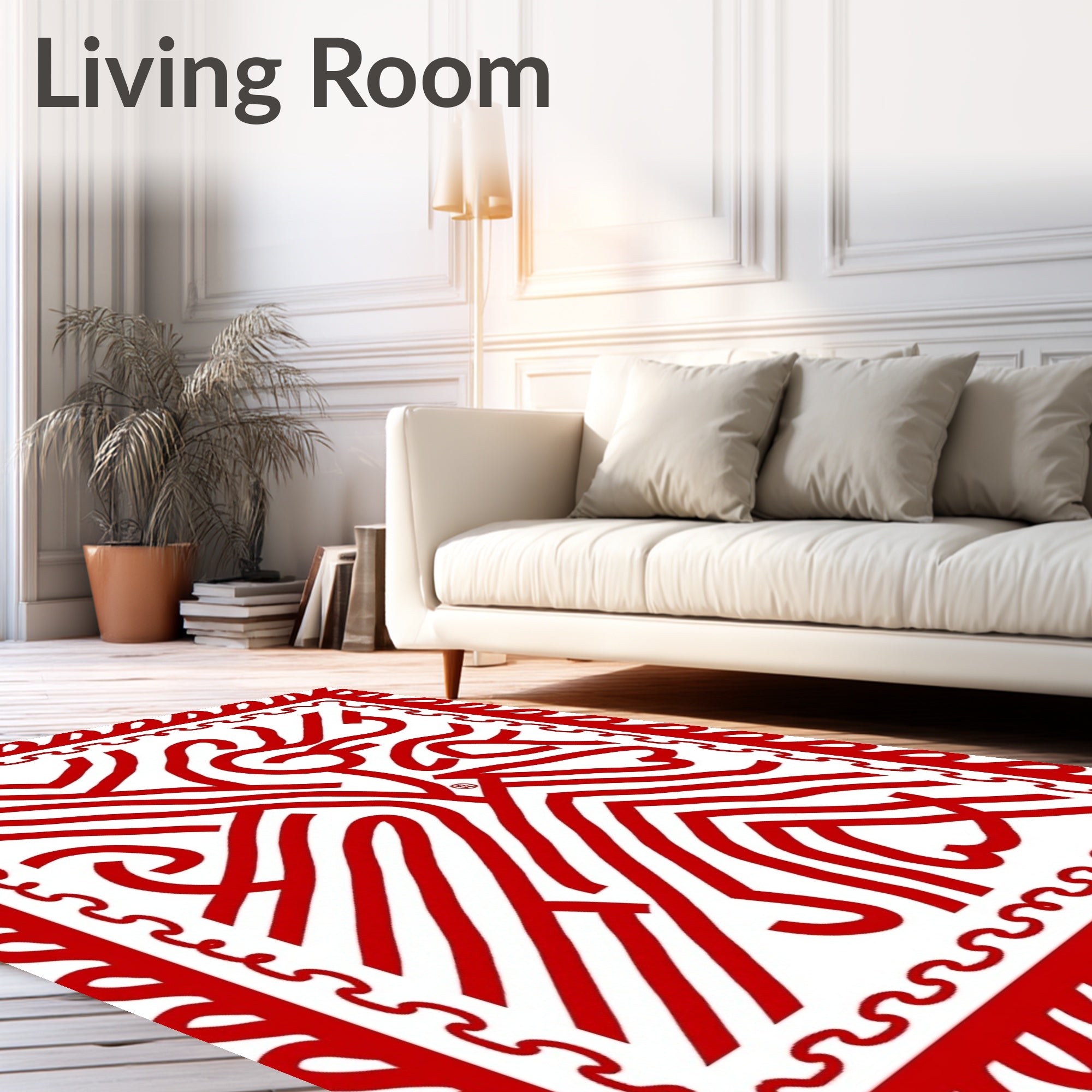 Red Abstract Swirls Bordered Rug