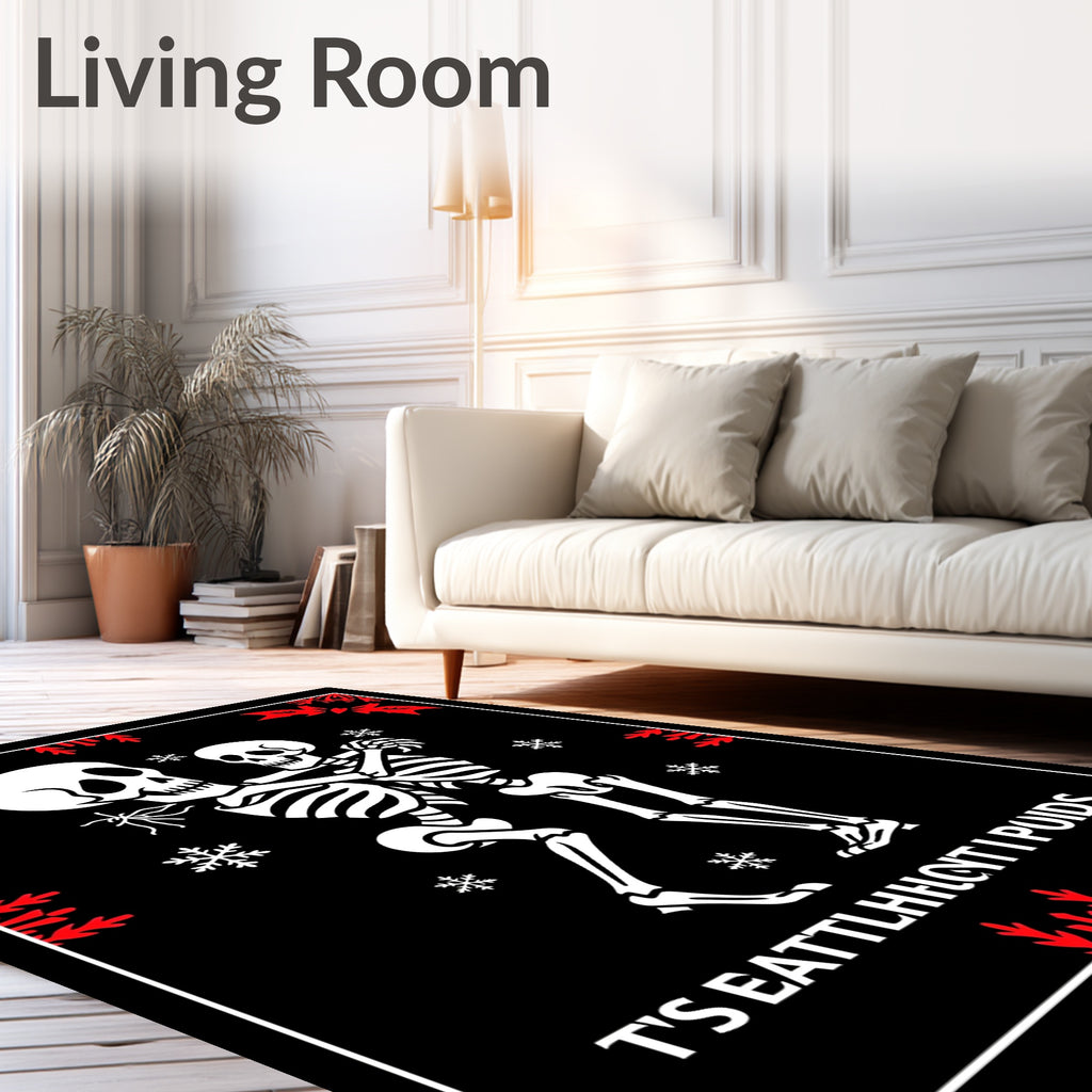 Dancing Skeletons Red Snowflakes Rug