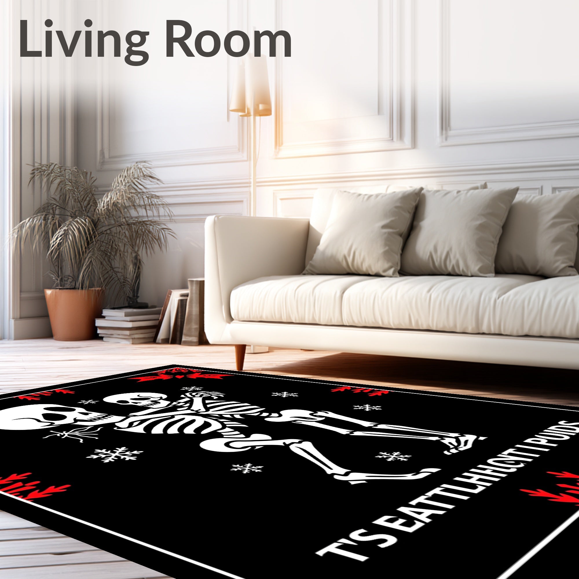 Dancing Skeletons Red Snowflakes Rug