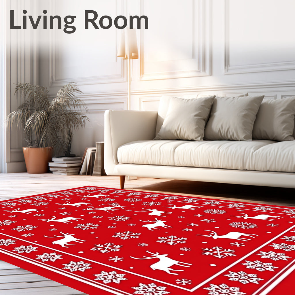 Winter Reindeer Snowflake Border Blanket Rug