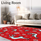 Red Reindeer Snowflake Holiday Scene Rug