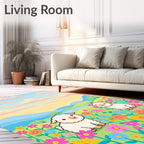 Pastel Sky Sheep Meadow Floral Landscape Rug