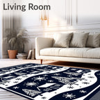 Navy White Snowy Village Forest Rug