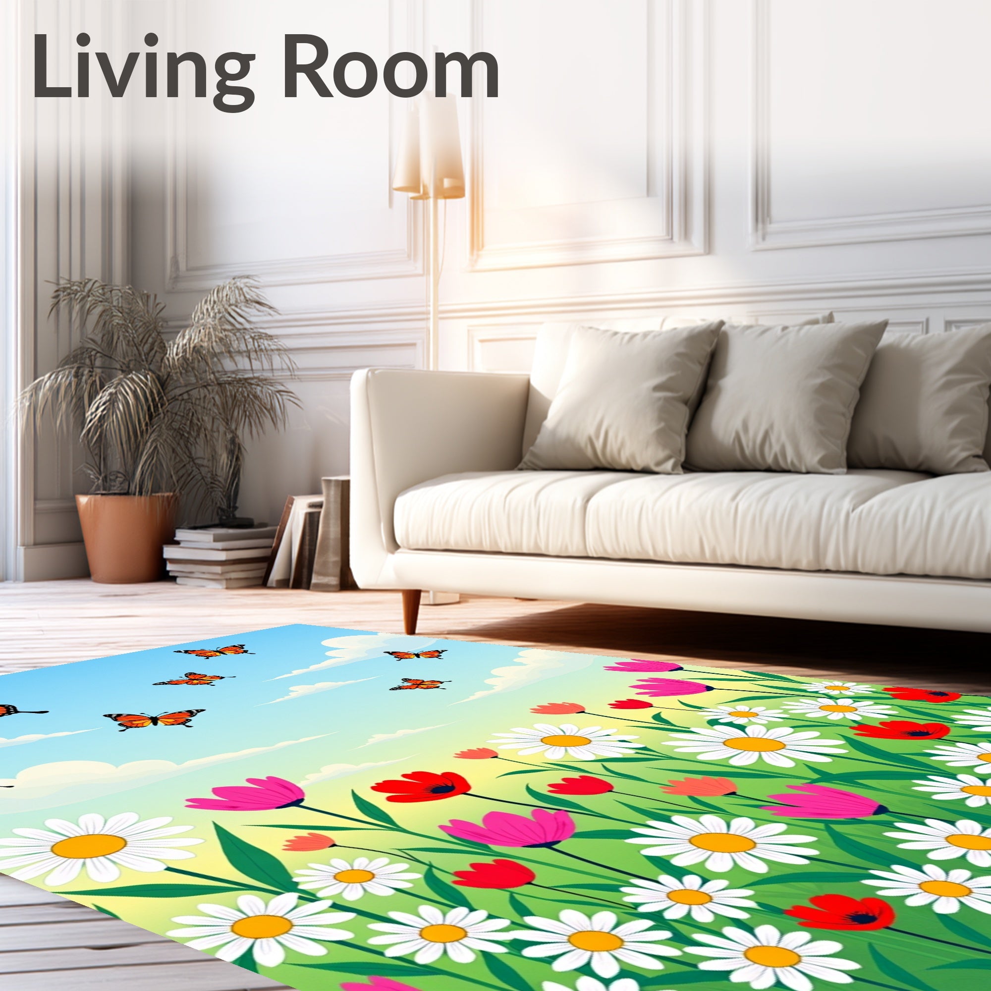 Whimsical Orange Butterfly Field Rug