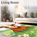Whimsical Brown Cow Amongst White Flowers Rug