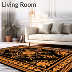 Orange Floral Medallion Black Frame Rug