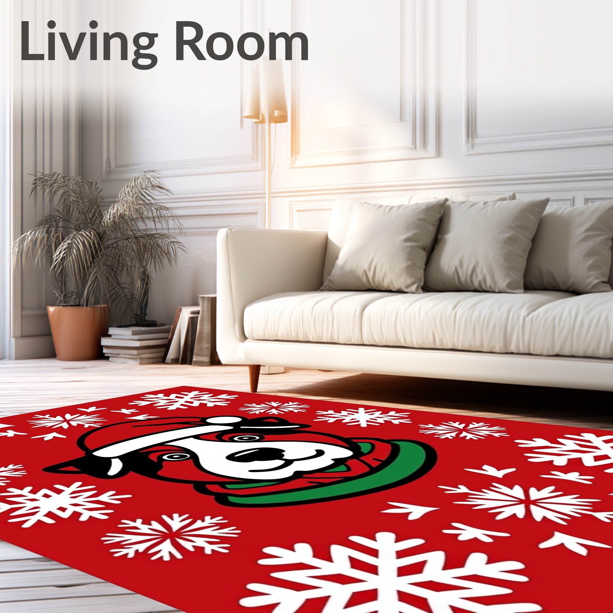 Festive Red Snowflakes Dog Holiday Art Rug