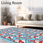 Cute Snowman Red Scarf Candy Cane Background Rug