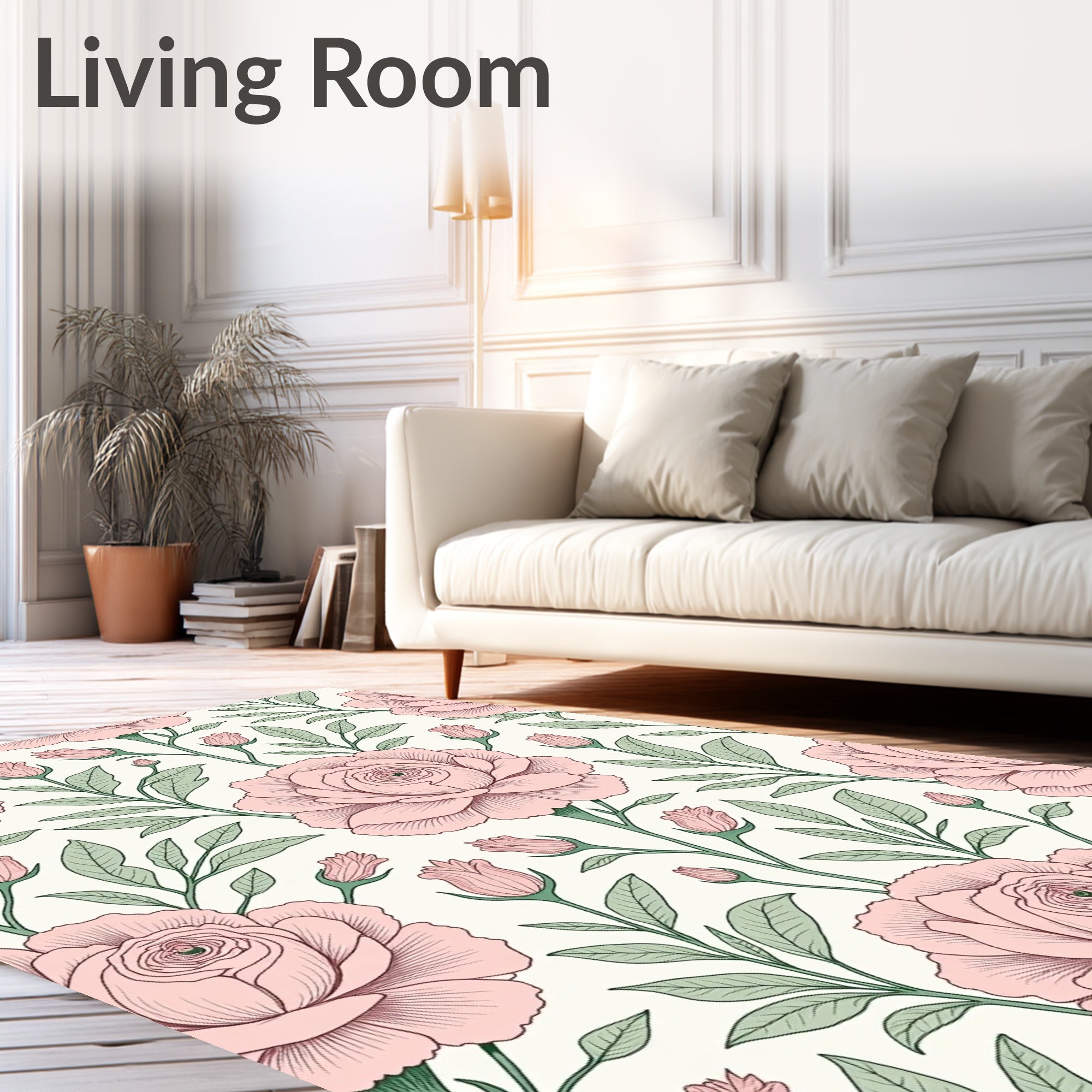Vintage Pink Rose Floral Garden Rug