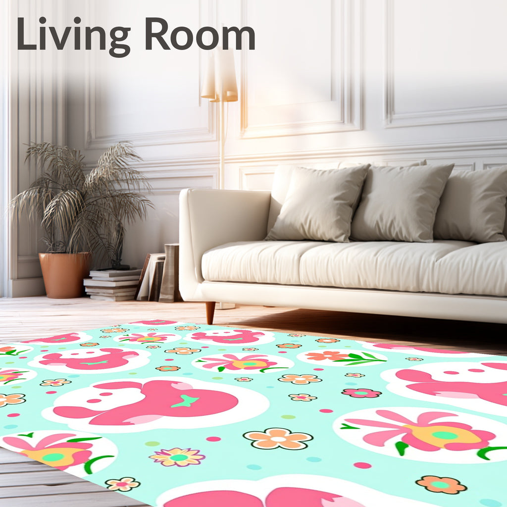 Whimsical Pink Characters Floral Medley Rug