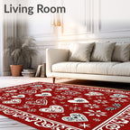 Crimson White Heart Folk Art Rug
