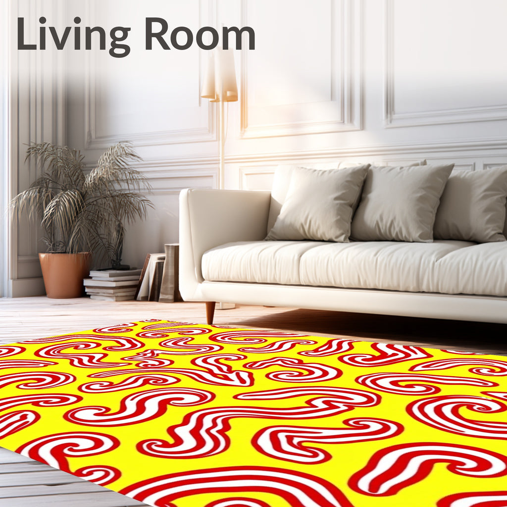 Bold Red Swirls Yellow Rug